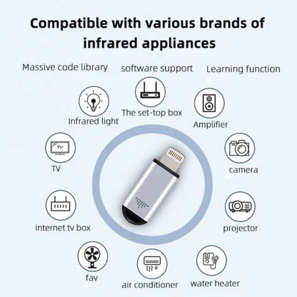 Infrared Phone Adapter features with various appliance icons, highlighting compatibility with TVs, projectors, and more.
