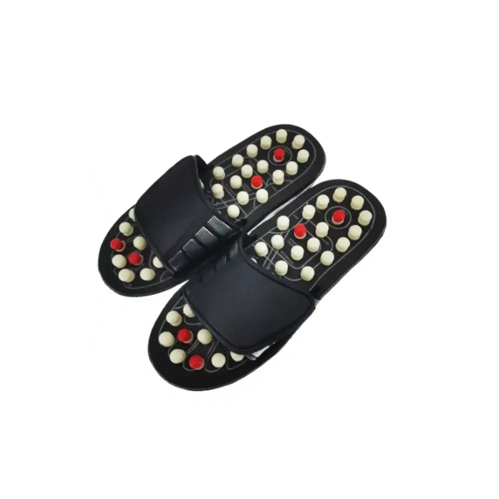 Acupressure slippers with adjustable nobs for relaxation and stress relief, designed for physical wellbeing.