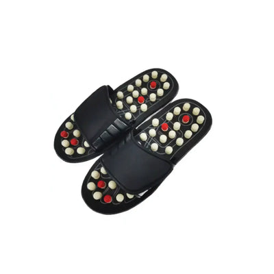 Acupressure slippers with adjustable nobs for relaxation and stress relief, designed for physical wellbeing.