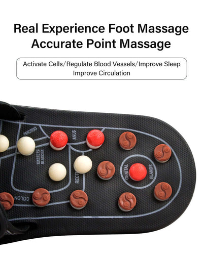 Close-up of acupressure slippers showing pressure points for foot massage and circulation improvement.