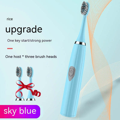Sky blue electric toothbrush with three brush heads and one host for effective oral care.