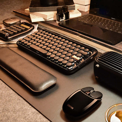Wireless Retro Bluetooth Mechanical Keyboard and Mouse Set with Black Gold Textured Design