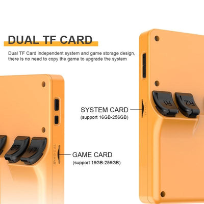 Close-up of arcade console's dual TF card slots for system and game storage, supporting 16GB-256GB.