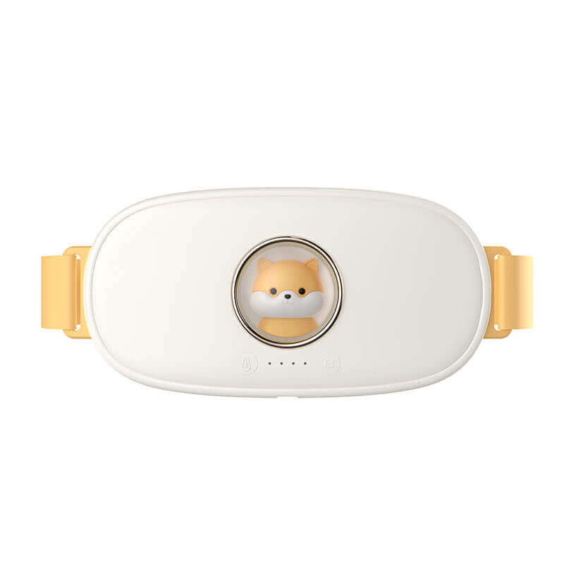 Cute and portable menstrual massager designed to relieve pain, featuring a charming fox design and adjustable straps.