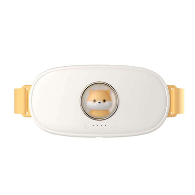 Cute and portable menstrual massager designed to relieve pain, featuring a charming fox design and adjustable straps.